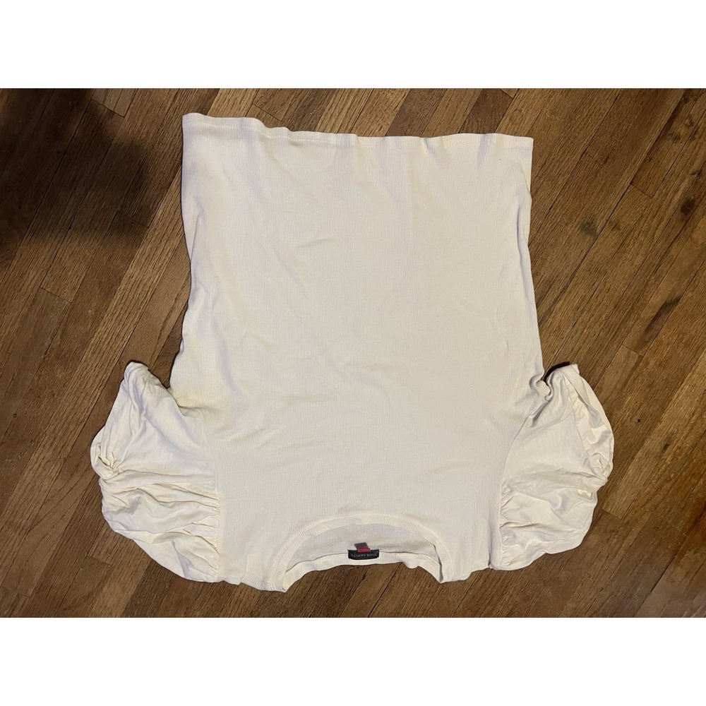 Vince Camuto Women XXL White Puff Sleeve Top Ribbed Cotton Statement Blouse‎